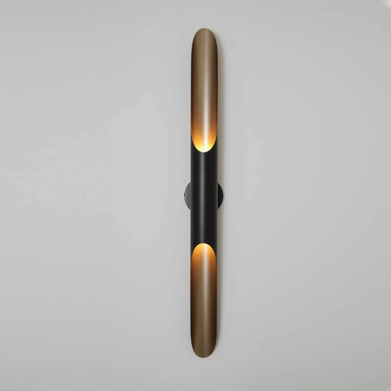 Coltrane vertical linear wall lamp with warm LED upward downward glow two-tone metal finish