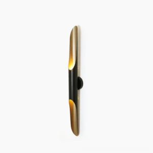 Coltrane mid-century modern black wall sconce with dual bronze light outlets, front studio view