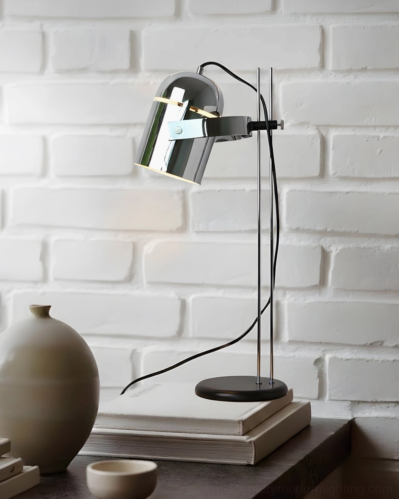 Adjustable table lamp workspace close-up articulated arm shade
