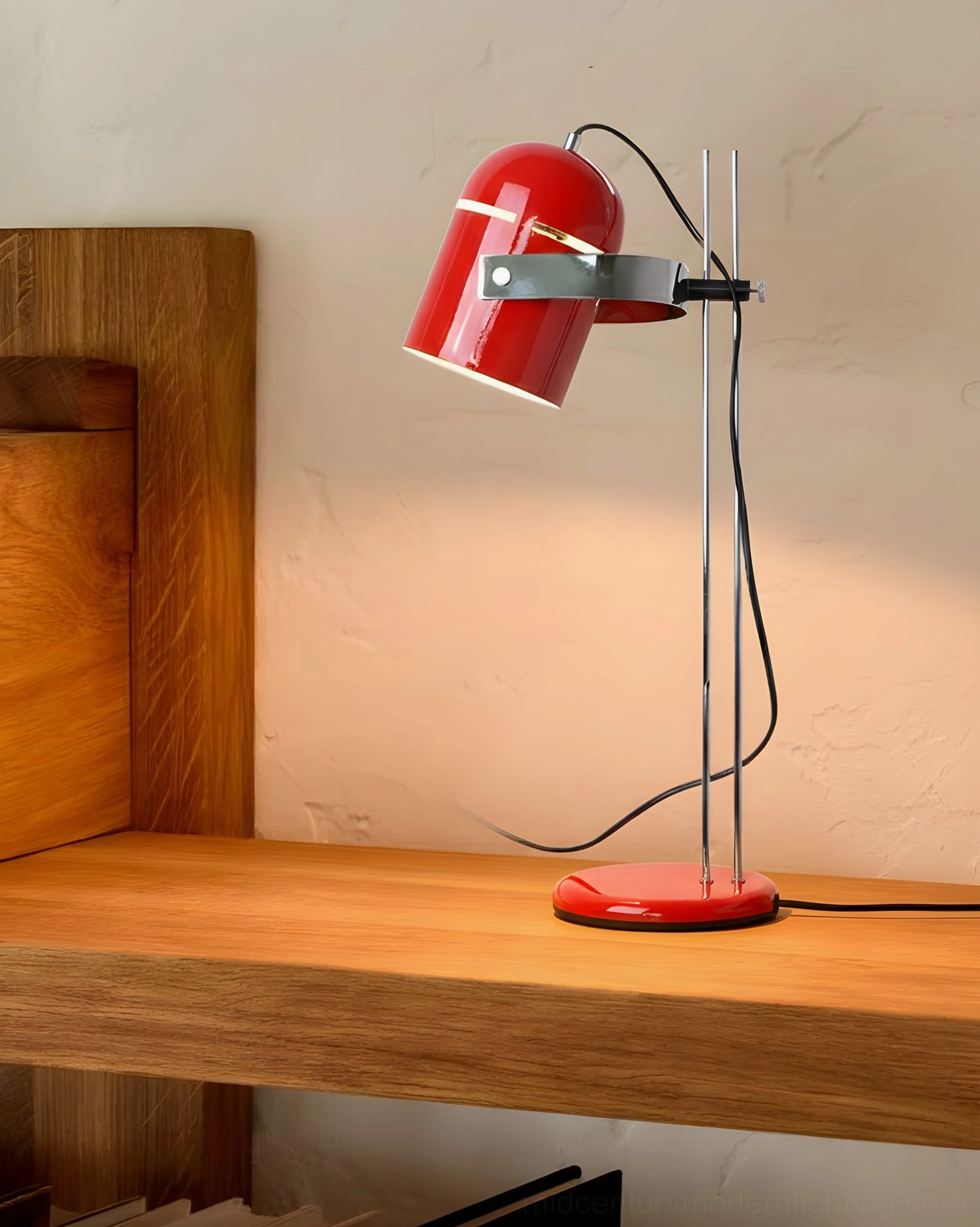 Red adjustable table lamp bedside minimalist shelf styling