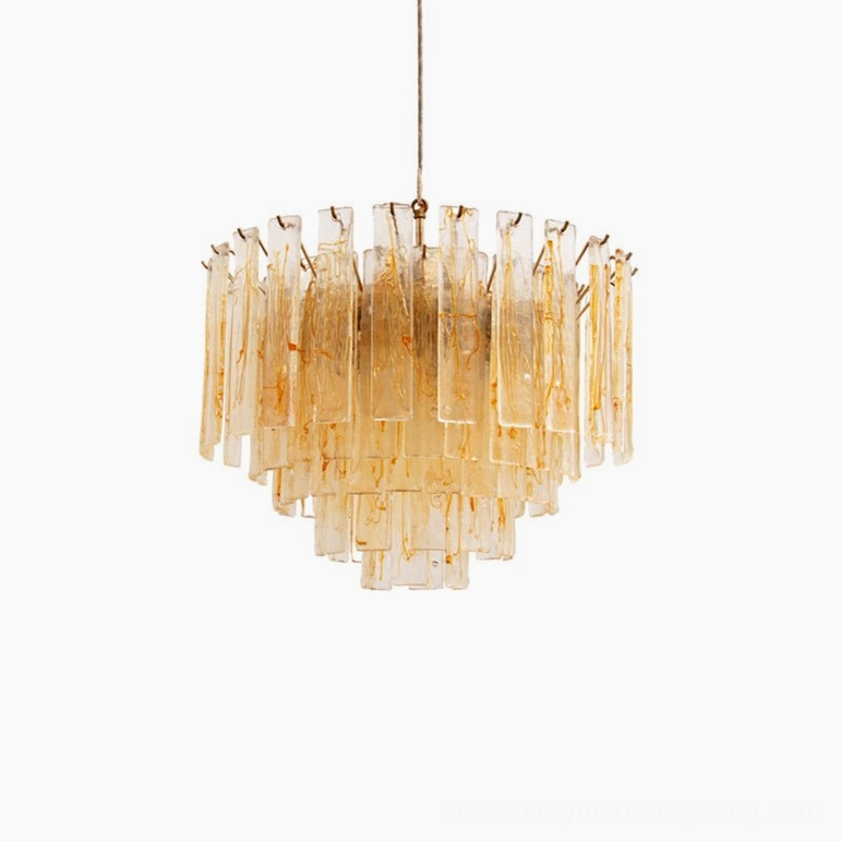 Compact 60cm diameter amber glass tiered chandelier for bedrooms, bathrooms, and intimate interior spaces