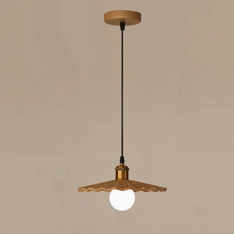 Small compact geometric wood pendant light in walnut finish - 7.1 inch diameter suitable for accent lighting