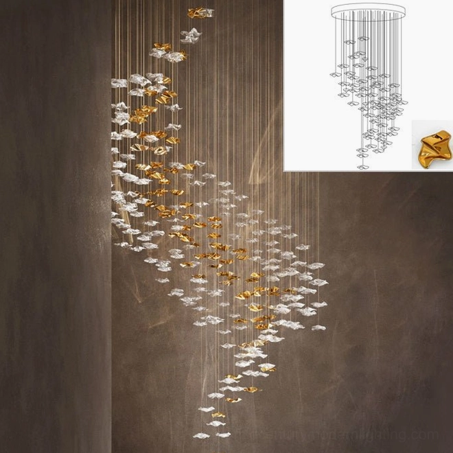 Compact round canopy fluid glass chandelier 75cm diameter 69 glass elements warm light