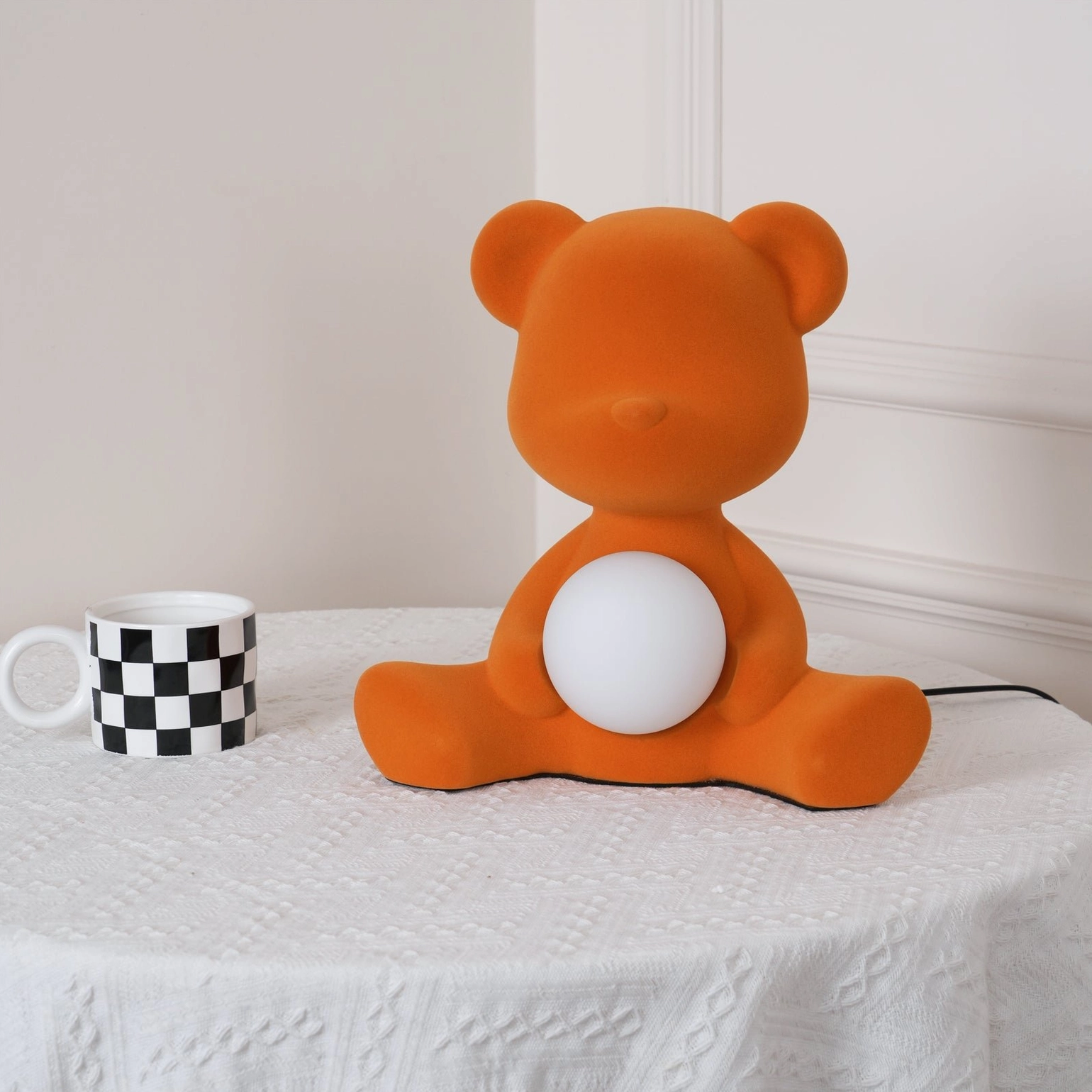 Compact teddy bear table lamp showing smaller size option proportions