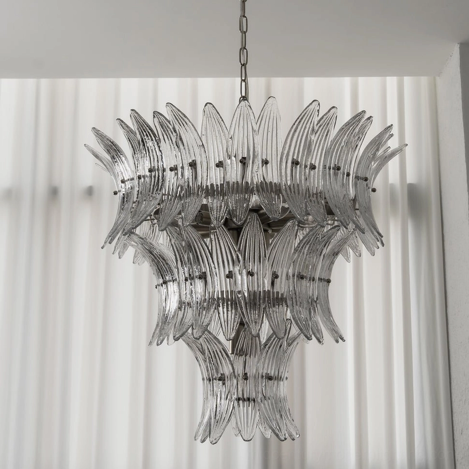 Compact tier glass palm chandelier 27.6 inches diameter perfect for standard dining rooms and entryways