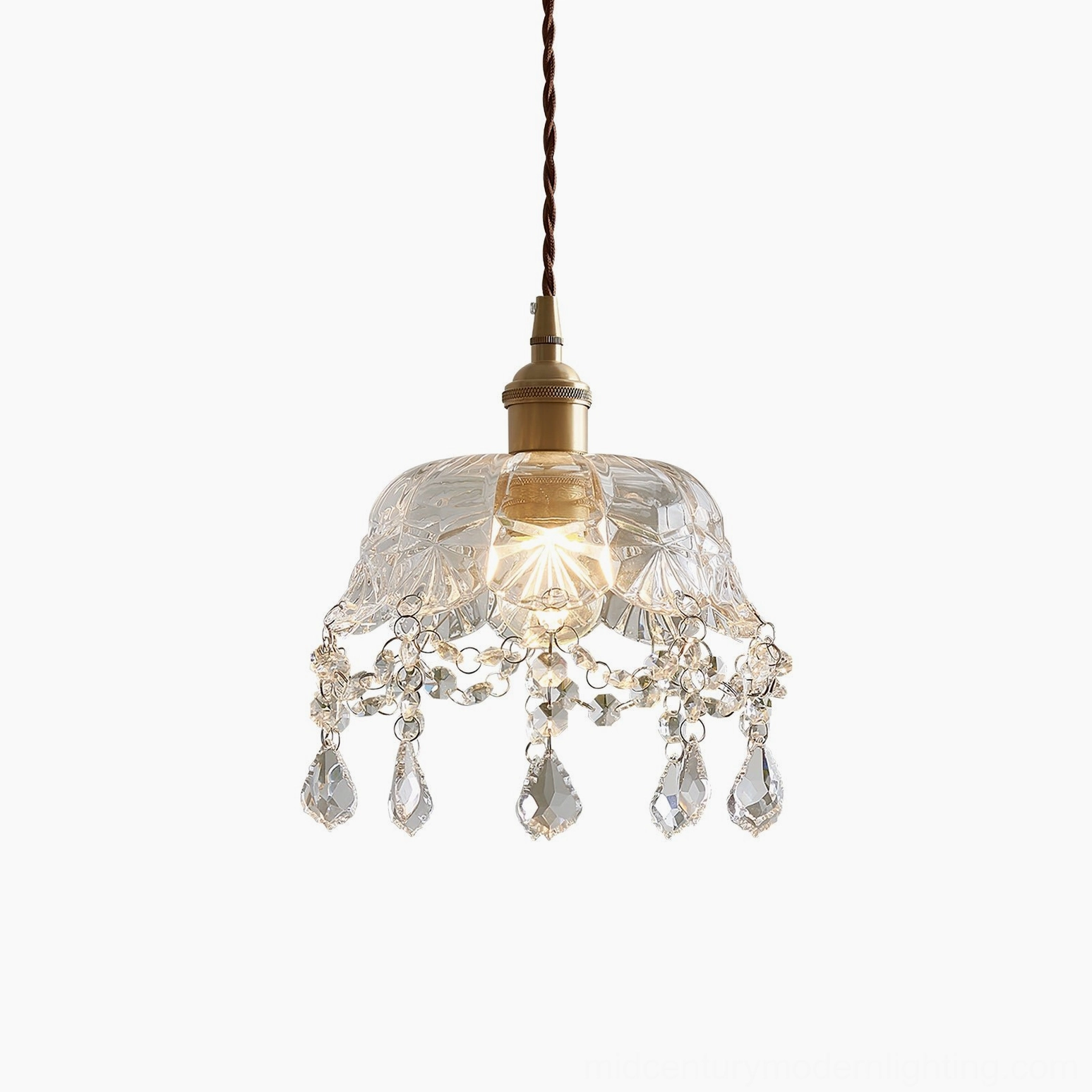 Complete crystal jewel pendant light fixture system, hanging assembly and glass dome