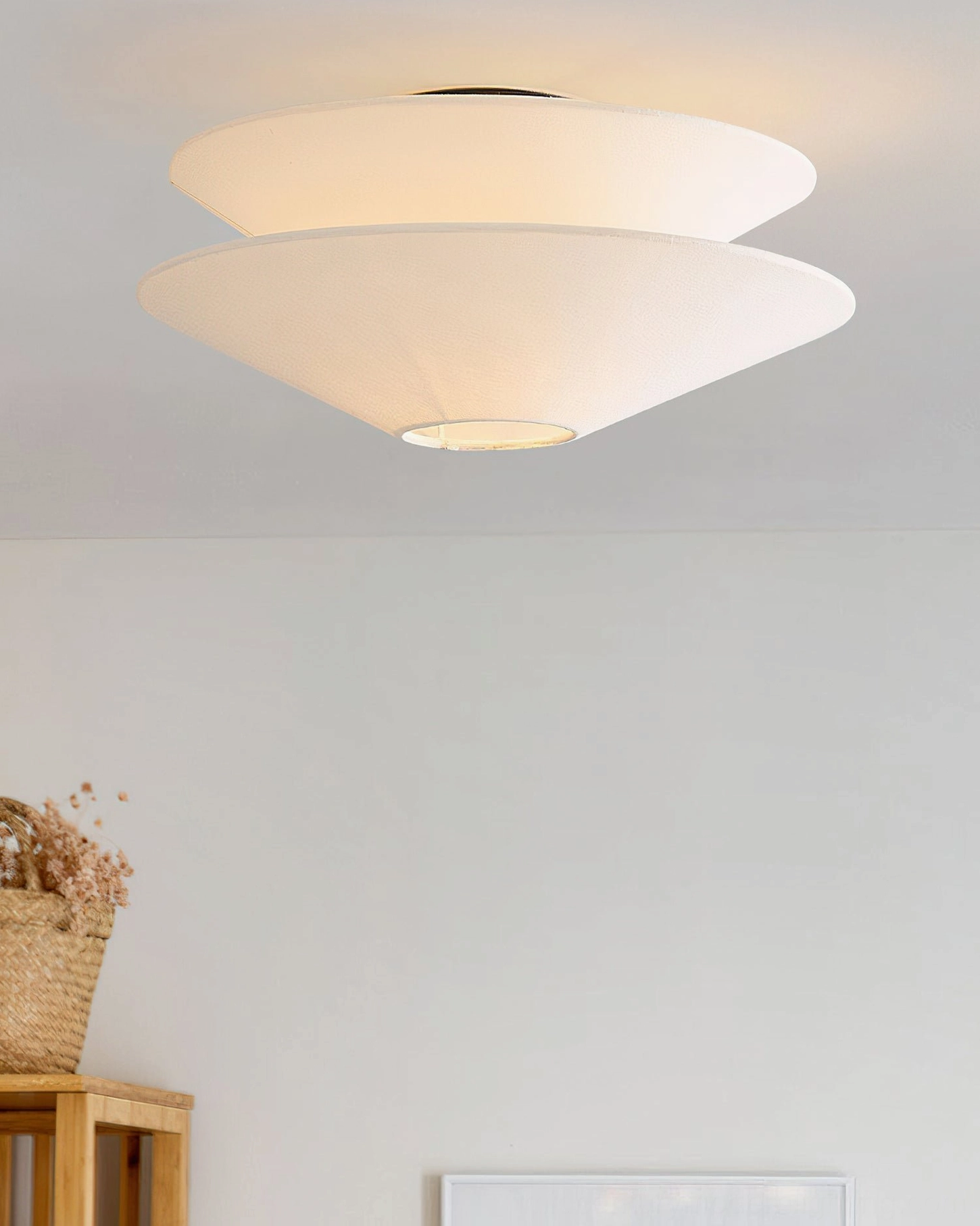 Cono flush mount ceiling lamp bedroom minimalist wooden furniture warm ambient glow