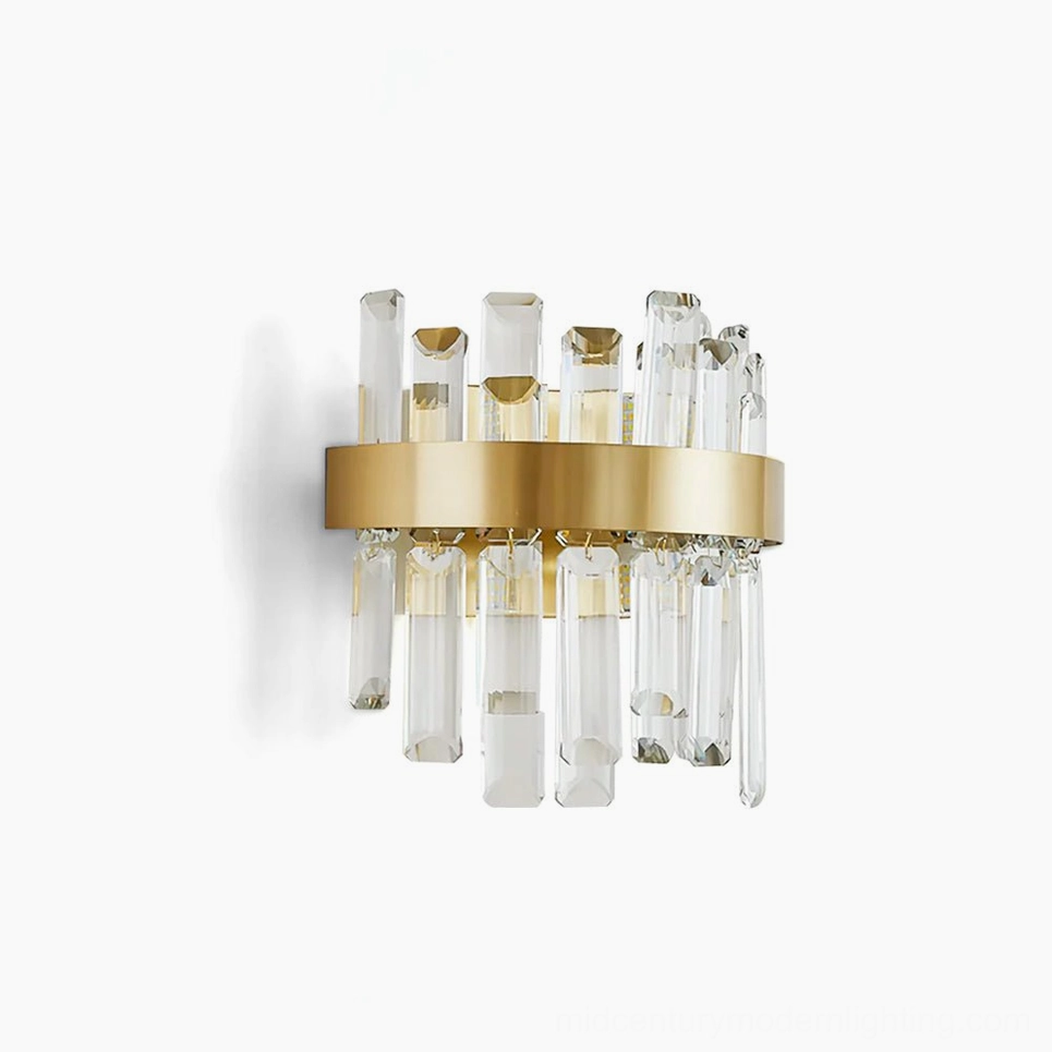 Contemporary brass crystal wall sconce featuring premium materials and modern geometric design for sophisticated interior spaces