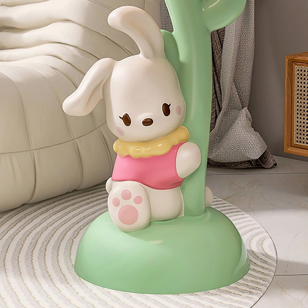 Contemporary bunny floor lamp with pink-green pastel finish, ideal playroom and bedroom accent lighting