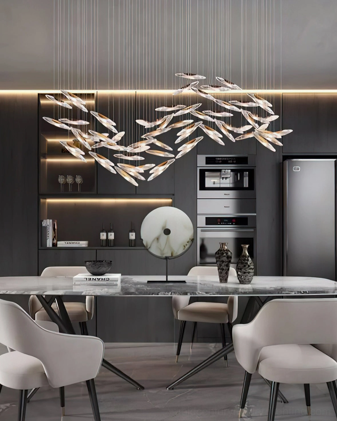 Contemporary cascading chandelier featuring premium glass elements and elegant light diffusion