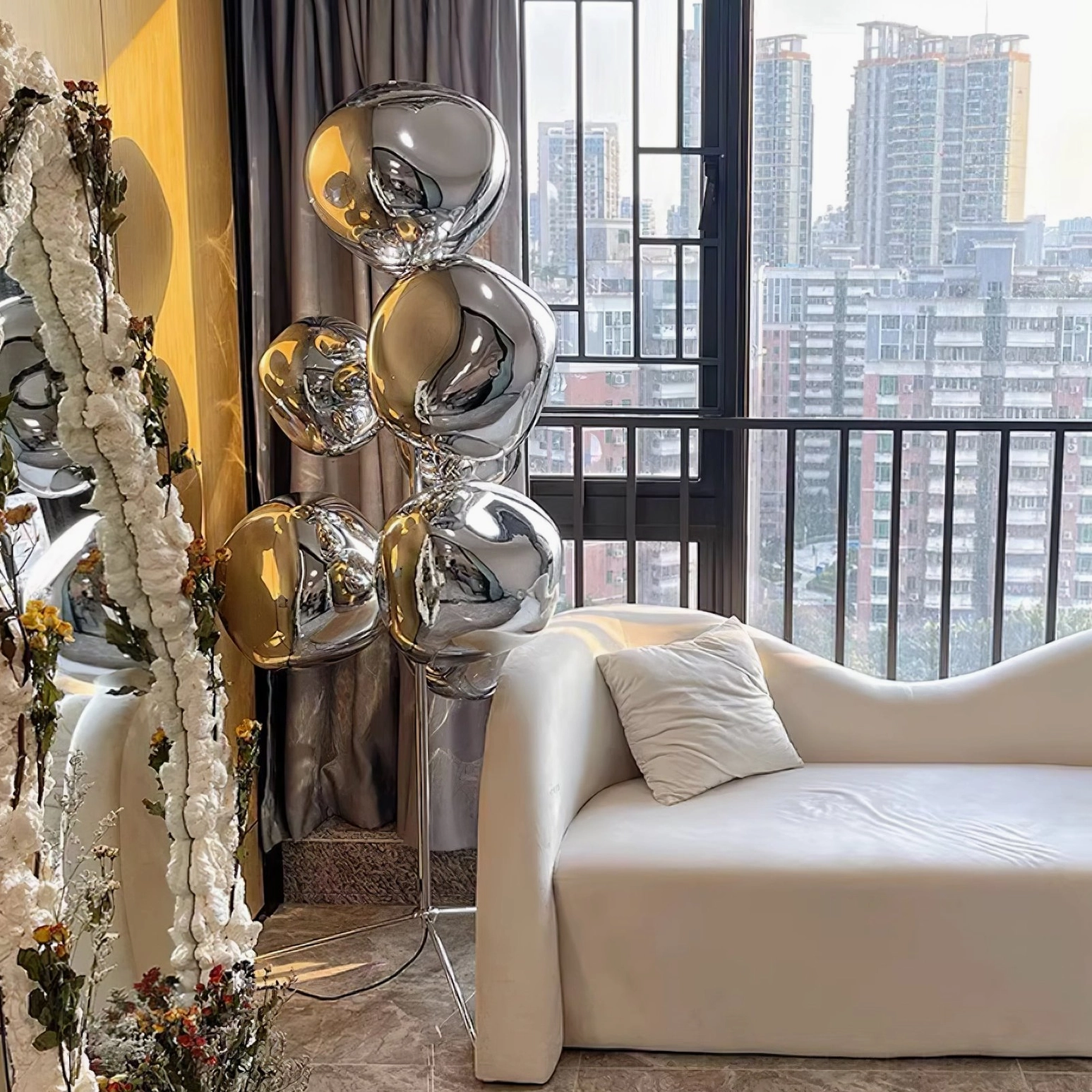 Contemporary cone shaped floor lamp with artistic glass shades and tripod metal base frame