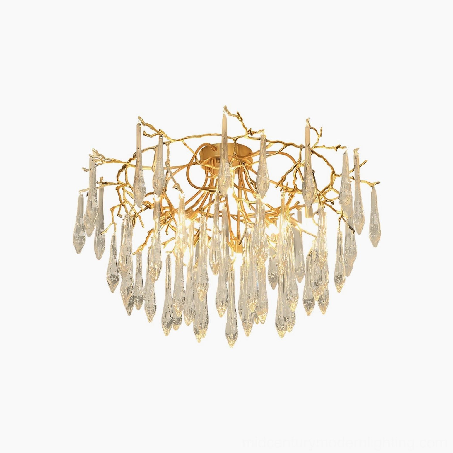 Contemporary crystal ceiling pendant lamp with warm brass metal framework
