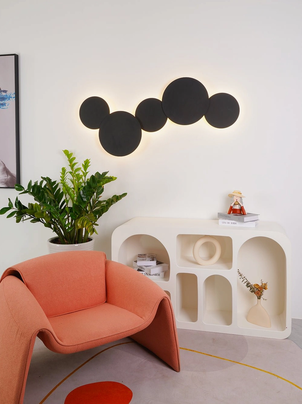 Contemporary geometric disc wall sconce with clean minimalist design and precision metal acrylic construction detail