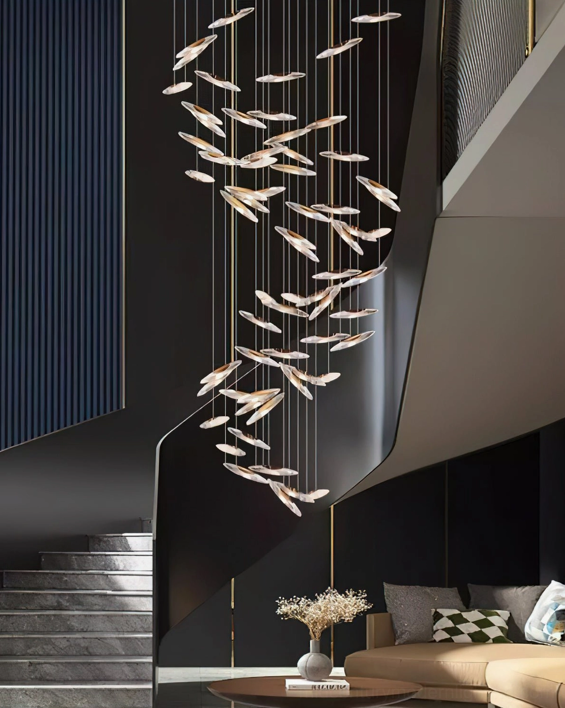 Contemporary hanging glass pendant chandelier with sophisticated light diffusion and elegant proportions