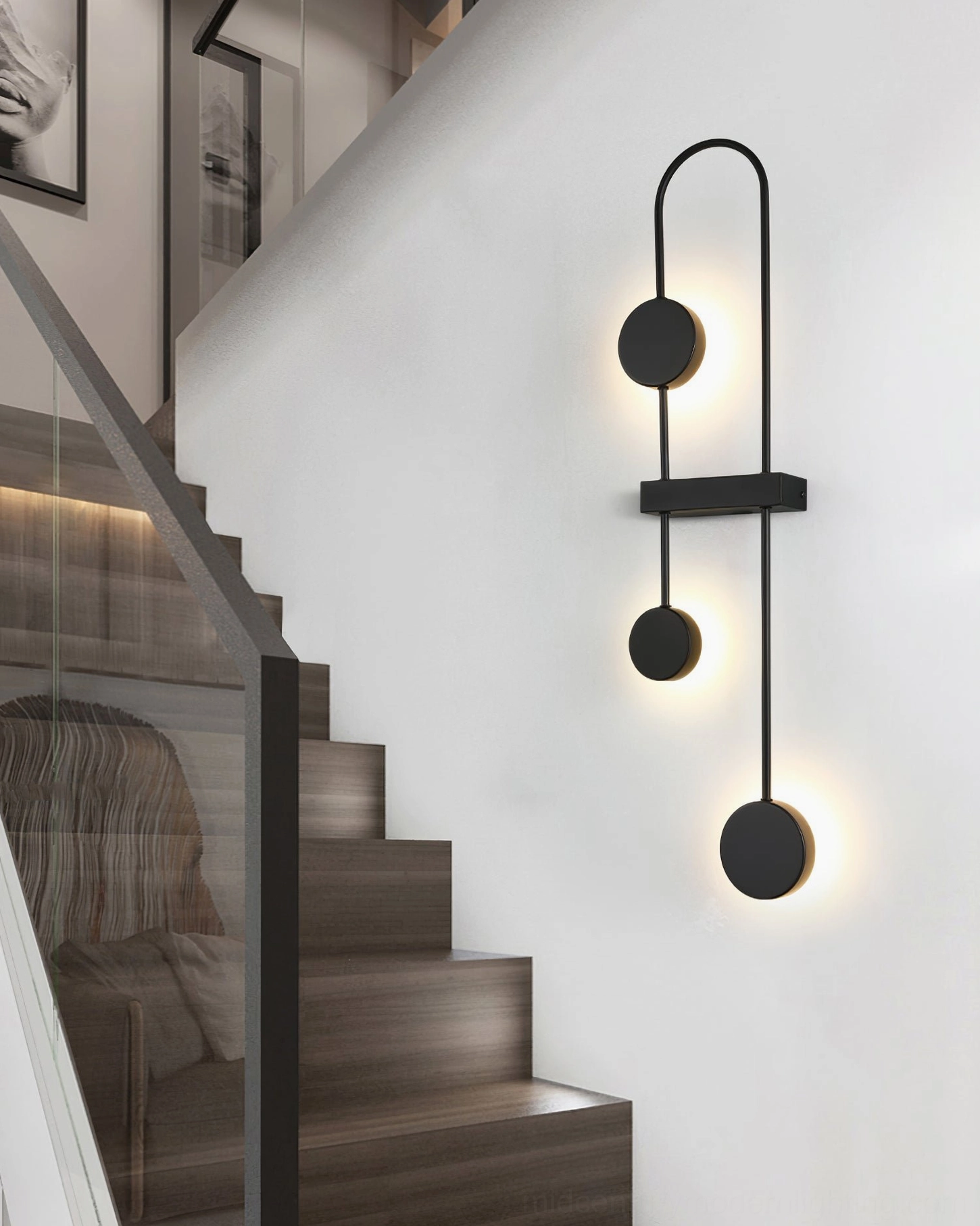 Contemporary LED wall lamp featuring vertical stacked geometric pendant configuration