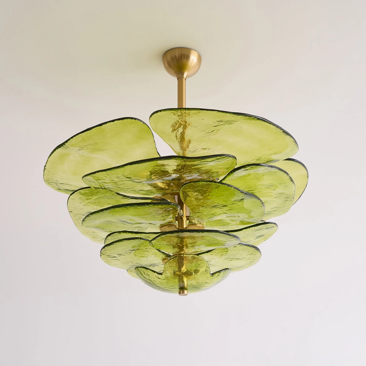 Contemporary lotus leaf glass chandelier with hand-blown art glass and organic petal silhouette