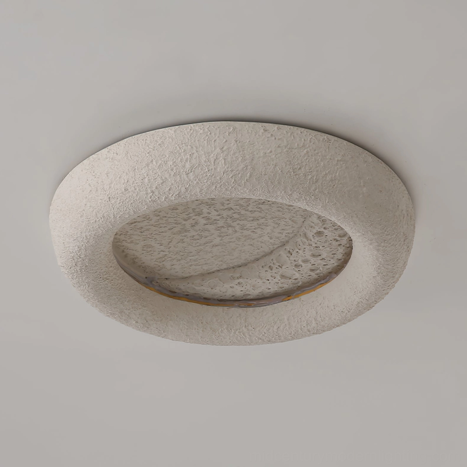 Contemporary lunar ceiling light available in Off-White and Beige finishes with minimalist aesthetic
