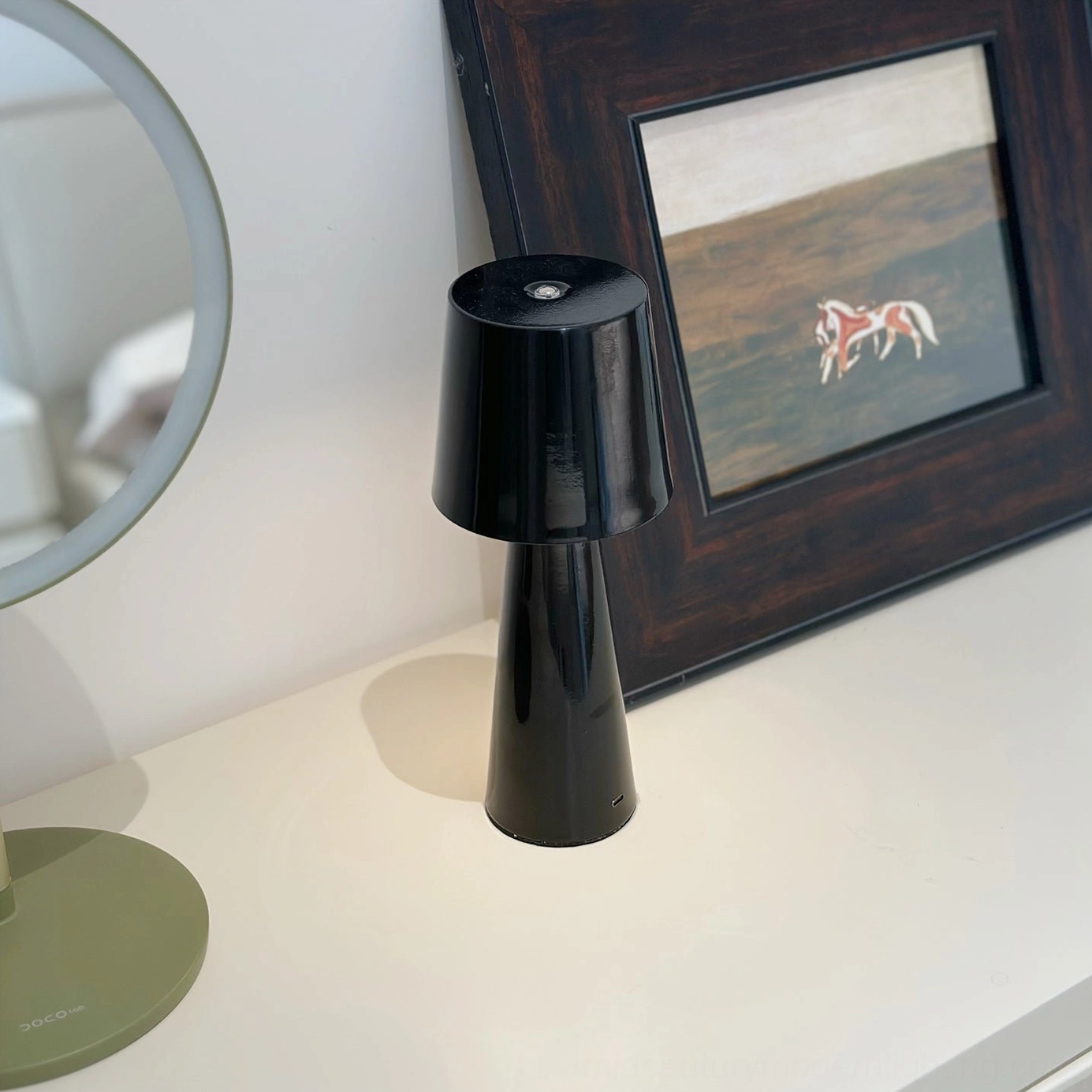 Contemporary metal and aluminum table lamp touch control minimalist design aesthetic