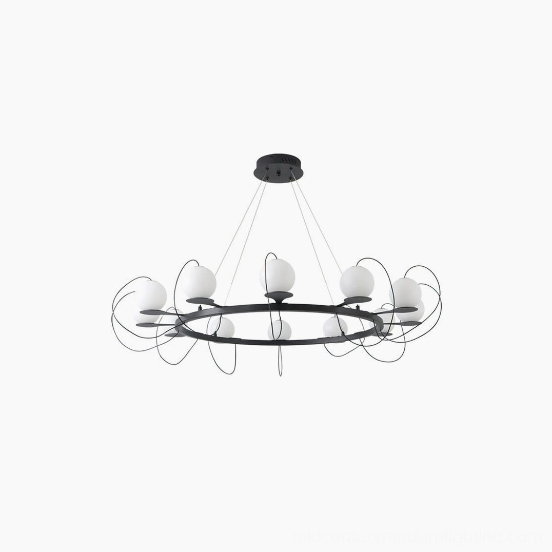 Contemporary magnetic bubble chandelier installation showing modular glass orb arrangement capabilities