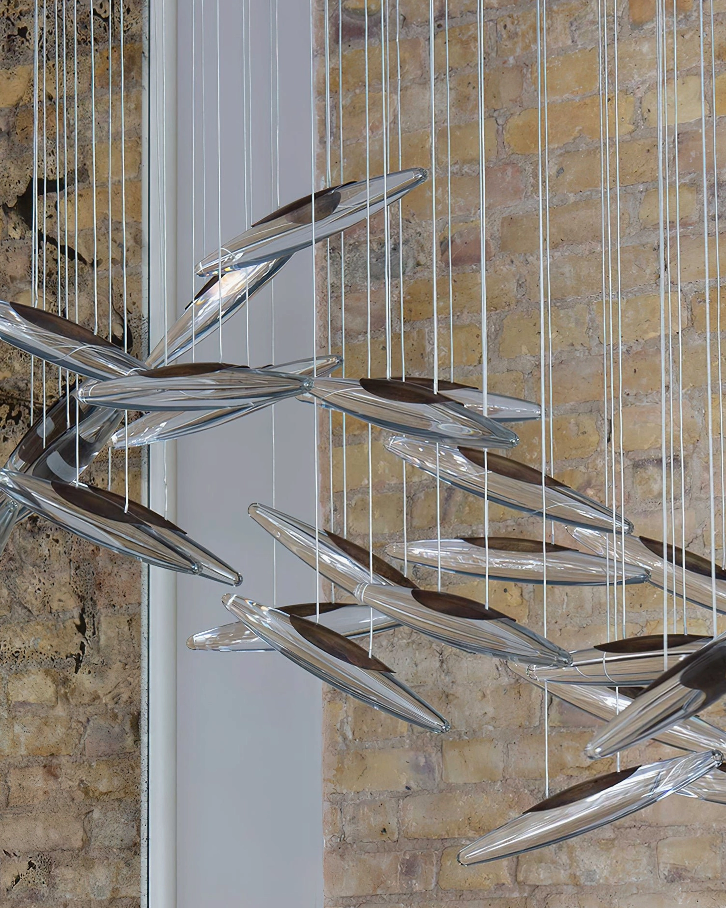 Contemporary moonlight whispers chandelier showing detailed glass elements and suspension system