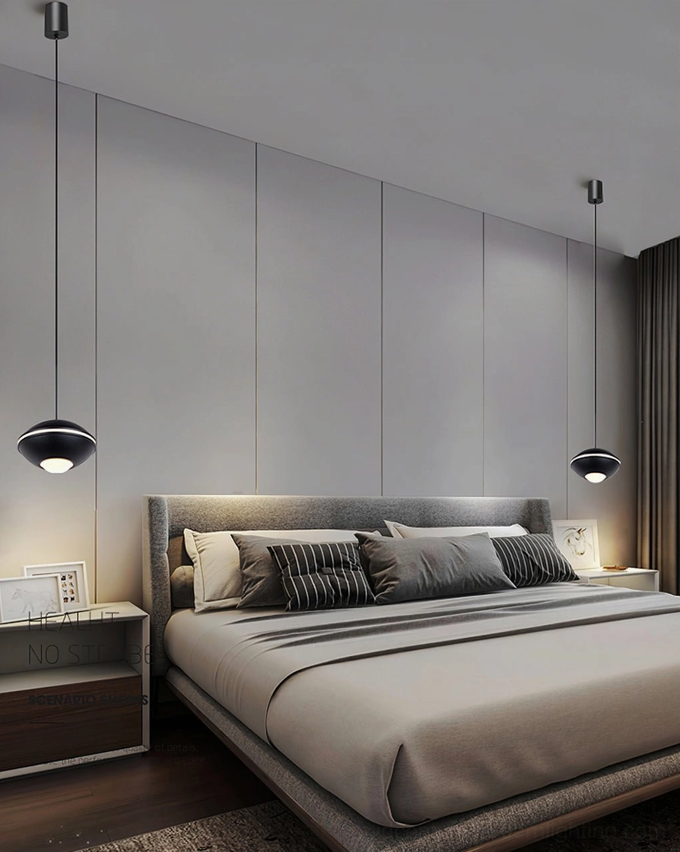 Modern pendant ceiling lamp, sculptural metal shade, contemporary interior lighting solution