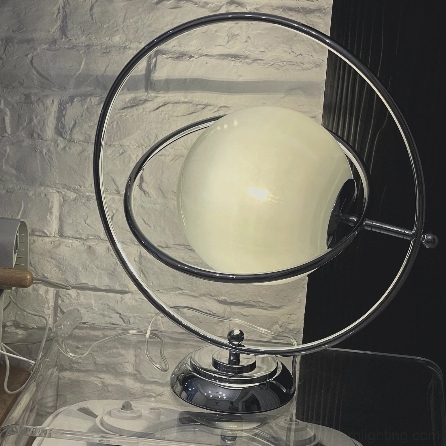Contemporary planet table lamp minimalist white frosted glass metal construction