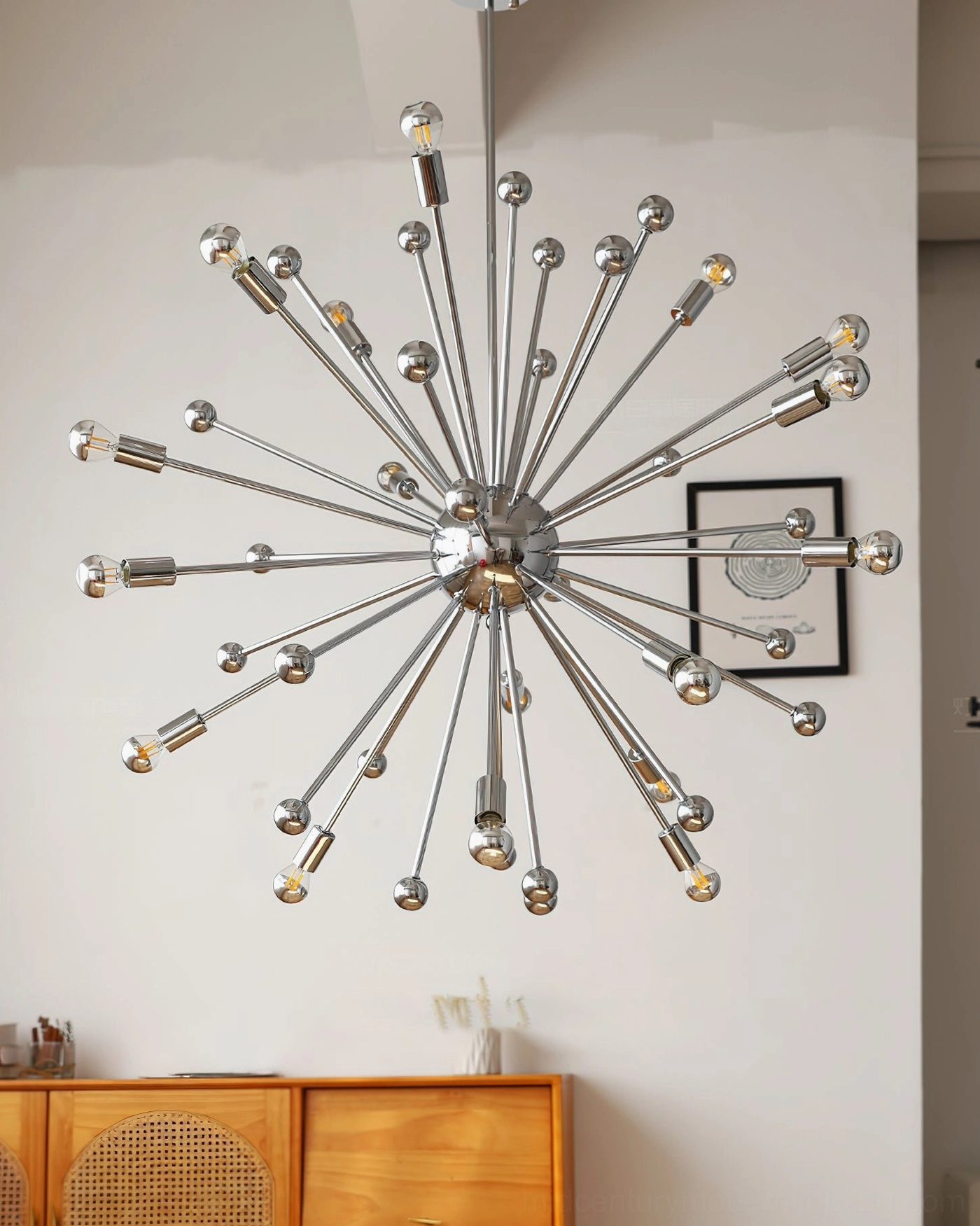 Contemporary sputnik starburst ceiling fixture unlit chrome metallic industrial modern