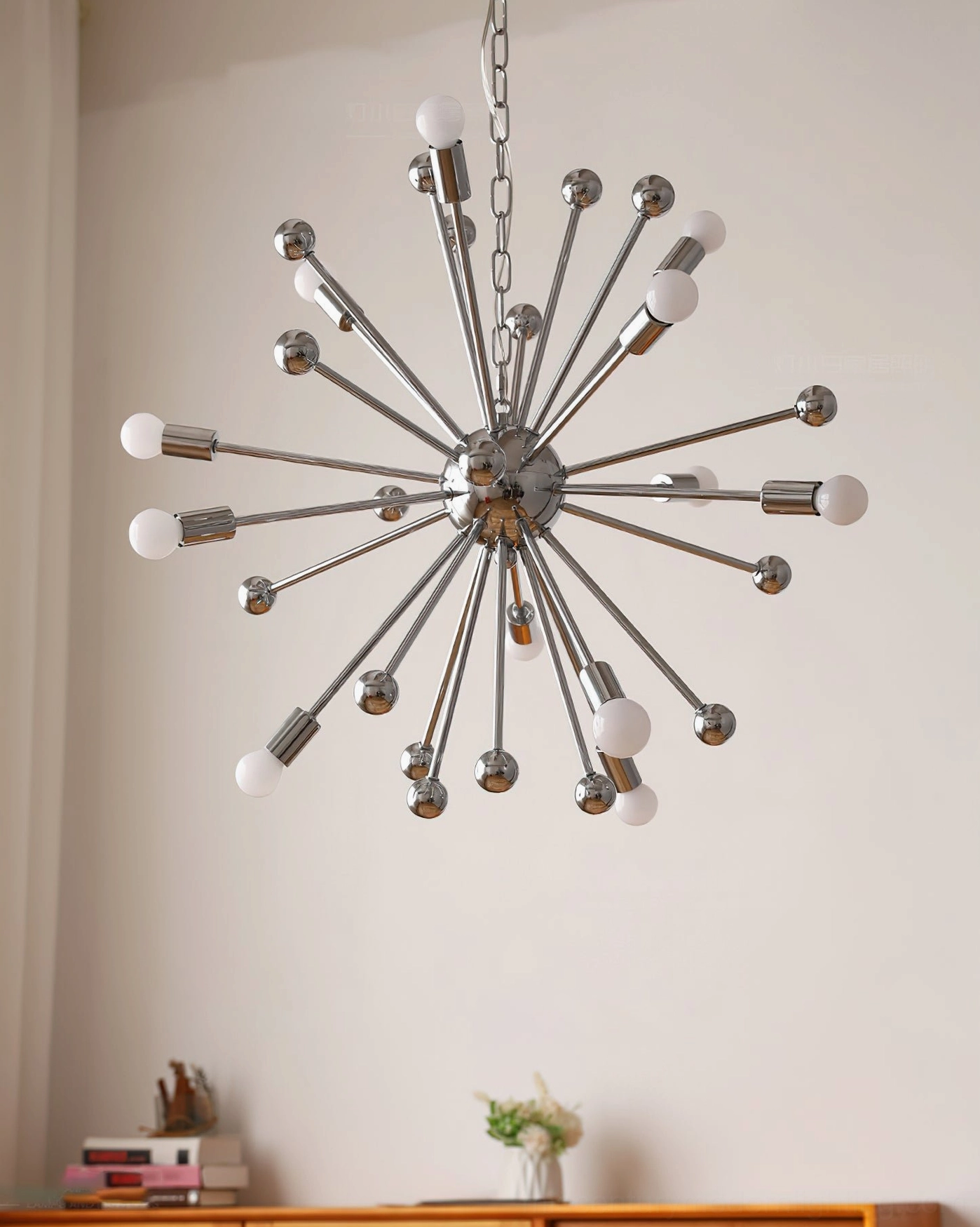 Contemporary sputnik starburst chandelier chrome finish minimalist modern design
