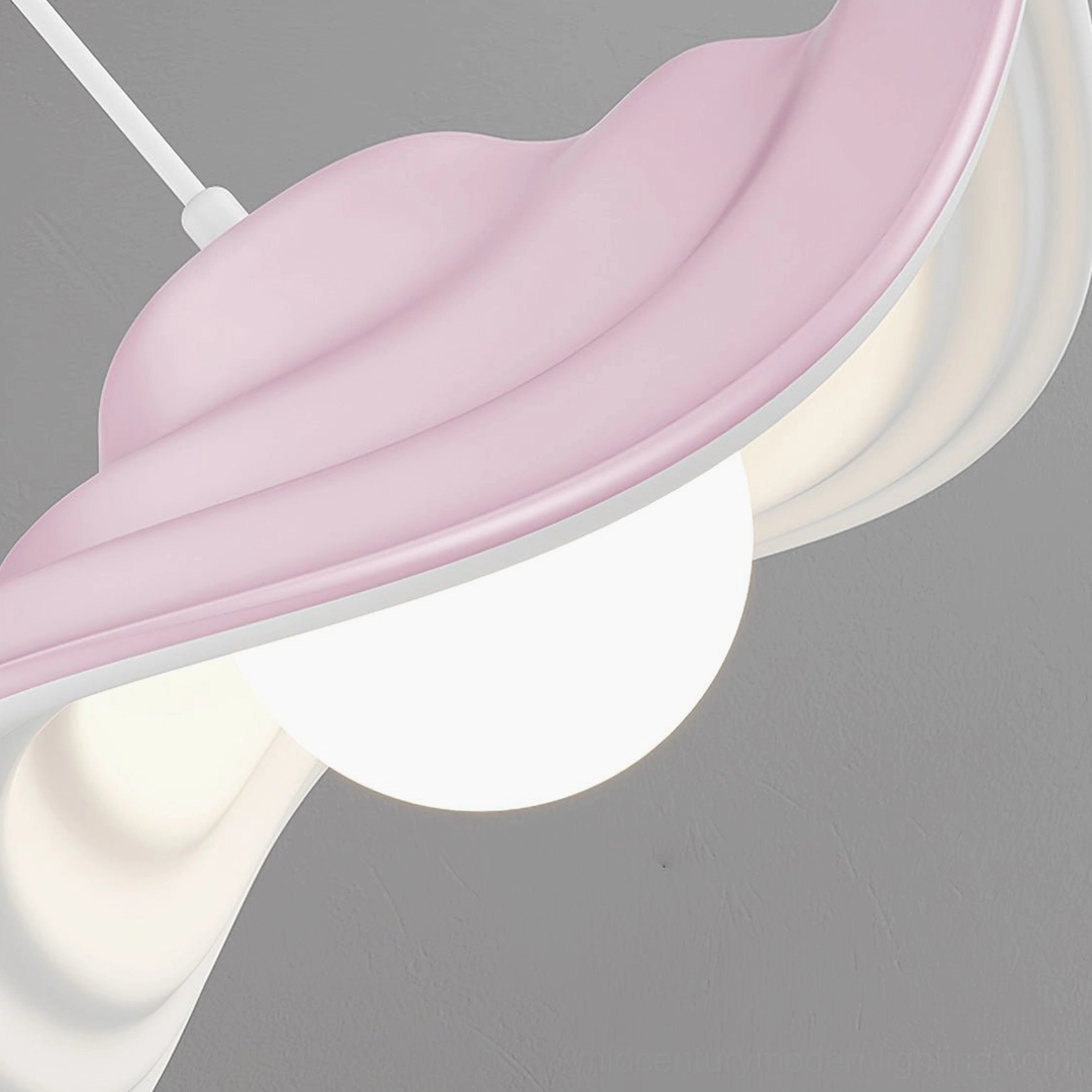 Contemporary wavy pendant lamp with matte finish creating sculptural accent in modern bedroom and living space interior design