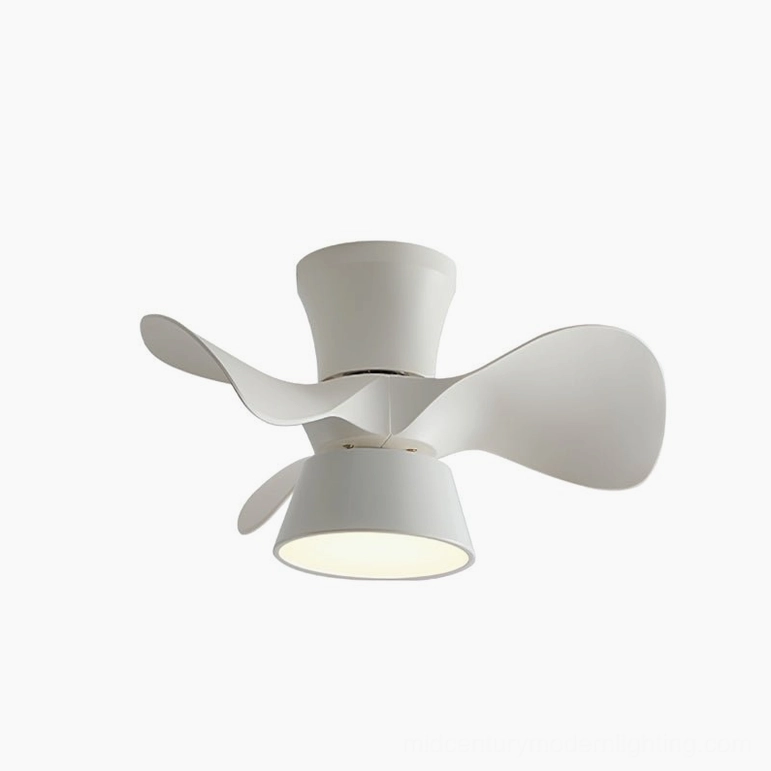 Contemporary white DC ceiling fan light with three-color changing LED, remote control capable, Nordic aesthetic design