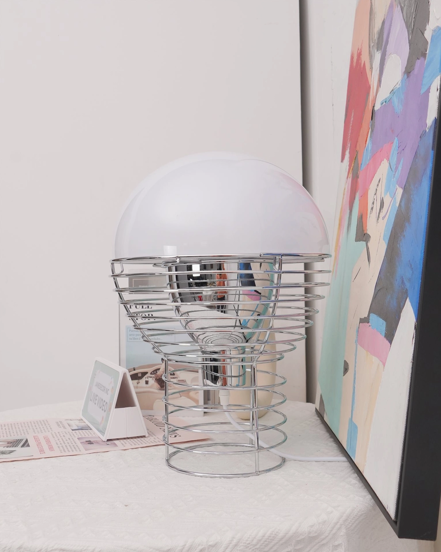 Contemporary chrome wire cage table lamp accent lighting product detail