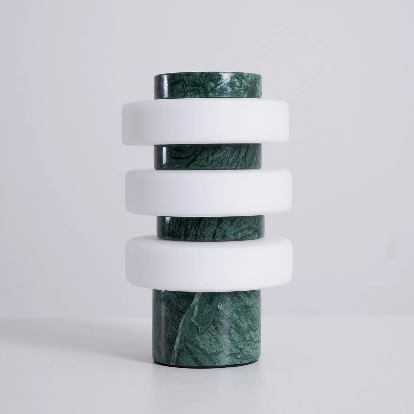 Corba mid-century modern table lamp with stacked frosted glass and sculptural marble base