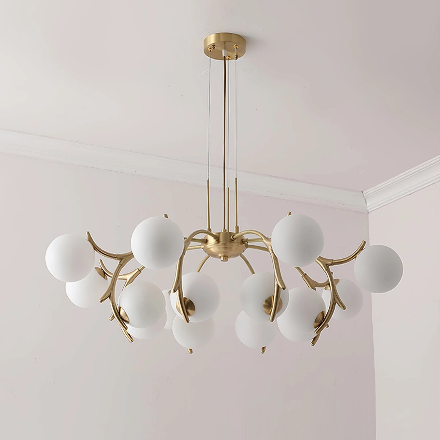 Corbett frosted white globe chandelier, handcrafted artisan quality lighting design