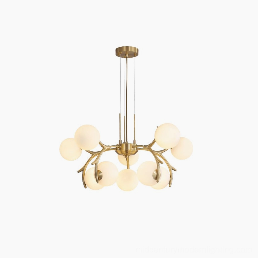 Corbett mid-century modern chandelier, 10-head compact size with elegant brass finish