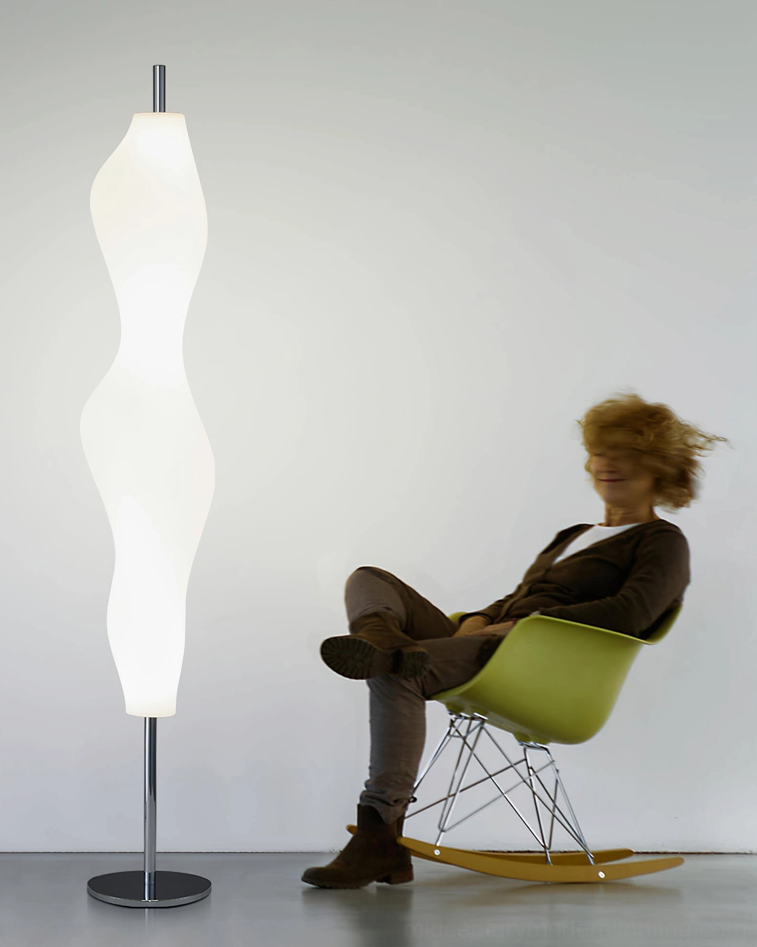 Sculptural organic floor lamp positioned in modern home corner accent lighting