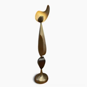 Cosmo abstract bronze floor lamp with sculptural petal-like shade, front view, studio background