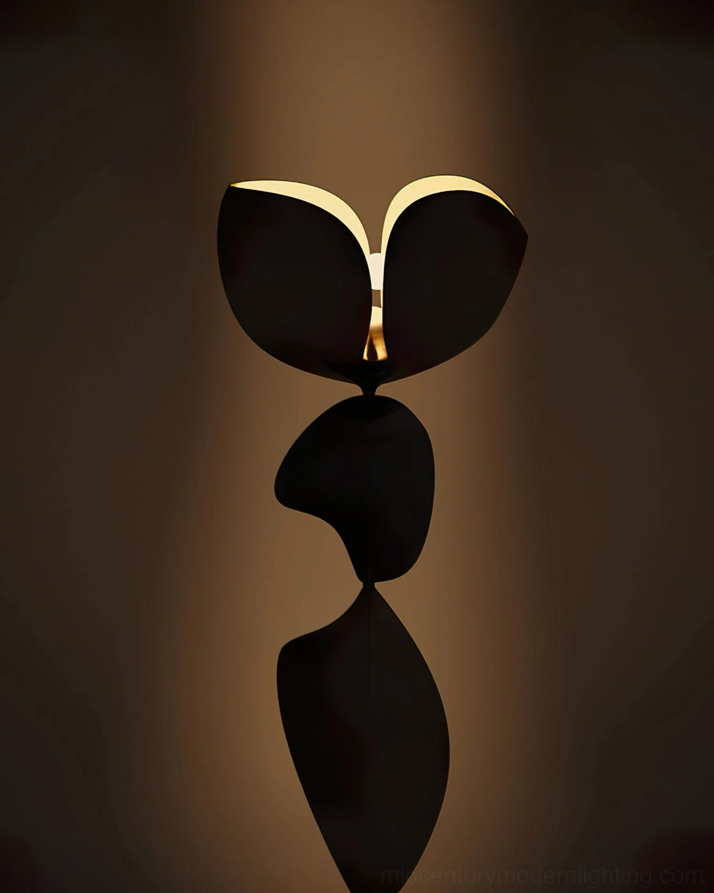 Unlit Cosmo sculptural floor lamp with matte dark metal curved petal shades, dramatic shadow effect