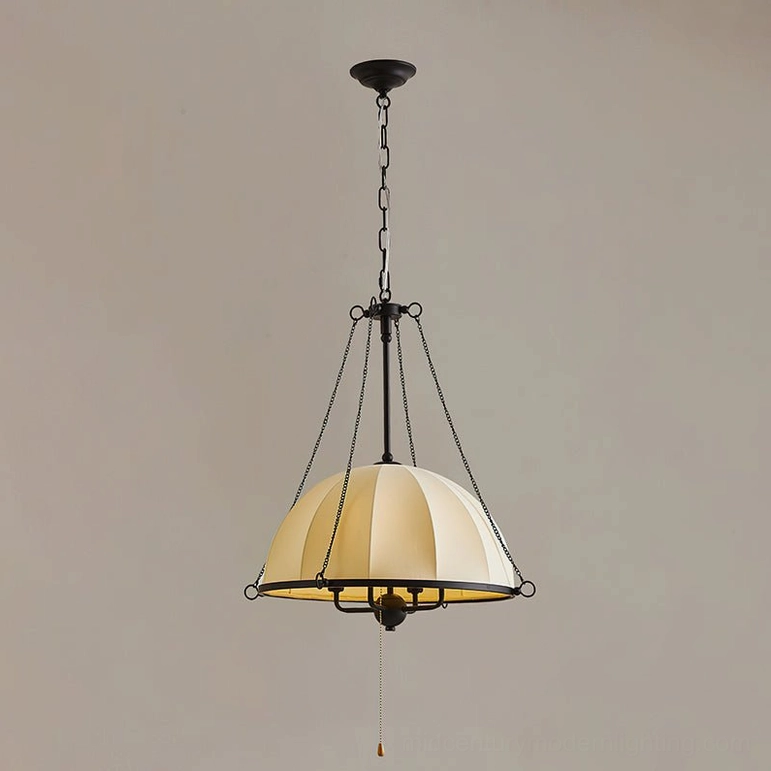 Covina brass mid-century pendant lamp with premium woven fabric dome shade