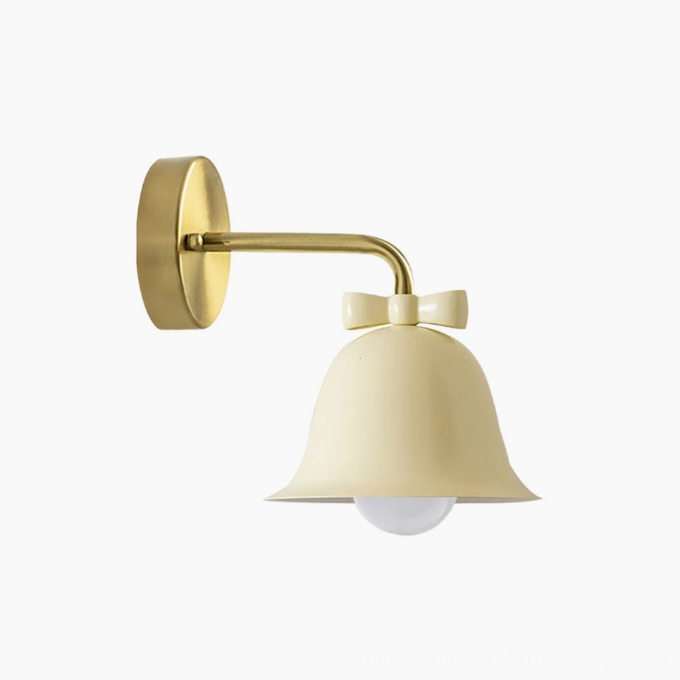 Cream Bow Bell Wall Lamp mounted above desk in scandinavian-inspired modern home office