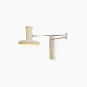 Mid-century modern swing arm wall sconce with cream shade and polished chrome hardware - minimalist frontal view