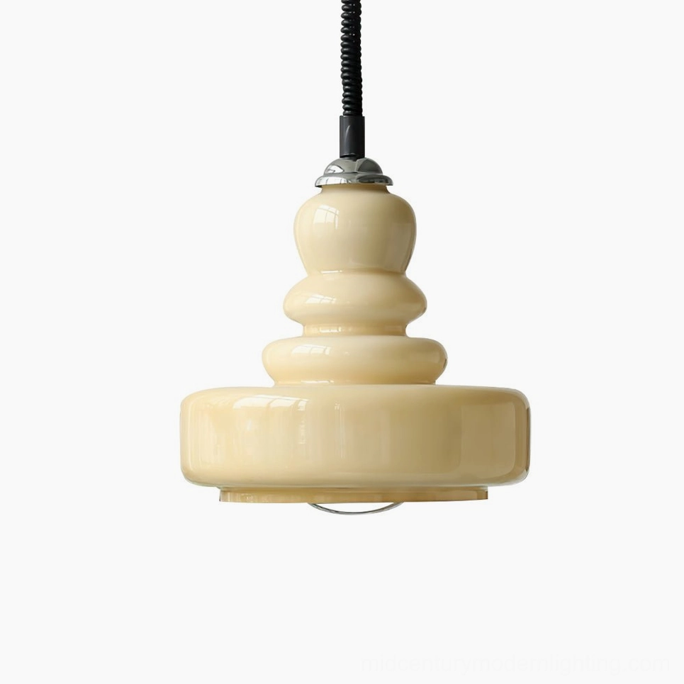 Cream colored gourd pendant light with universal voltage certification suitable for global interior design applications