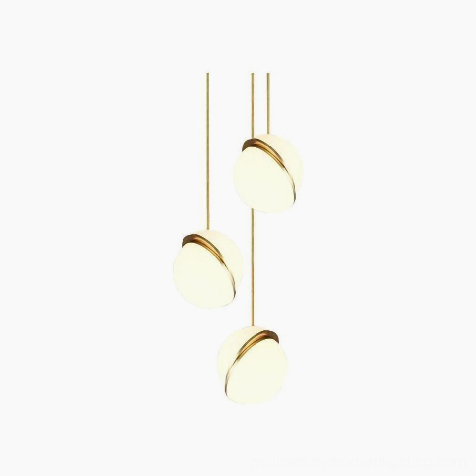 Tall tri-head crescent pendant light cluster with 150cm suspension for high ceilings