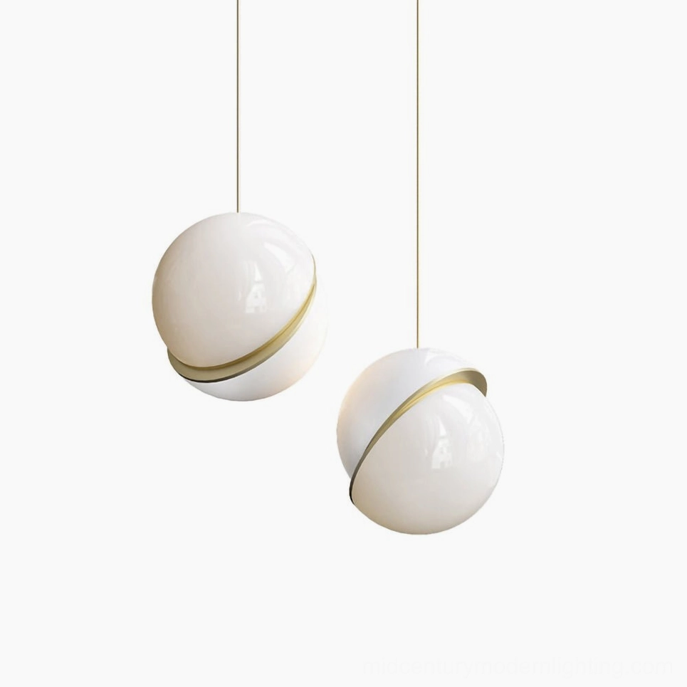 Three-head tri-cluster crescent pendant lights creating dramatic focal point installation
