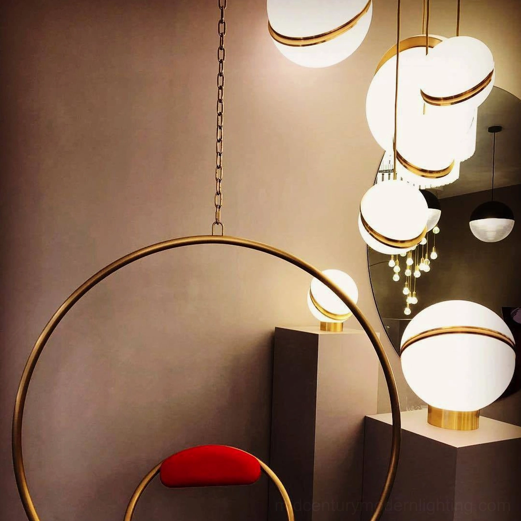 Crescent Sphere Table Light contemporary geometric form brass and frosted acrylic modern lighting