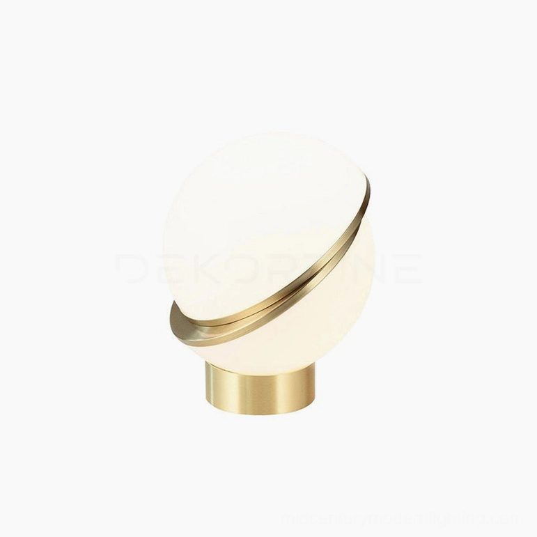 Crescent Sphere Table Light gold brushed brass and white opal complete product showcase