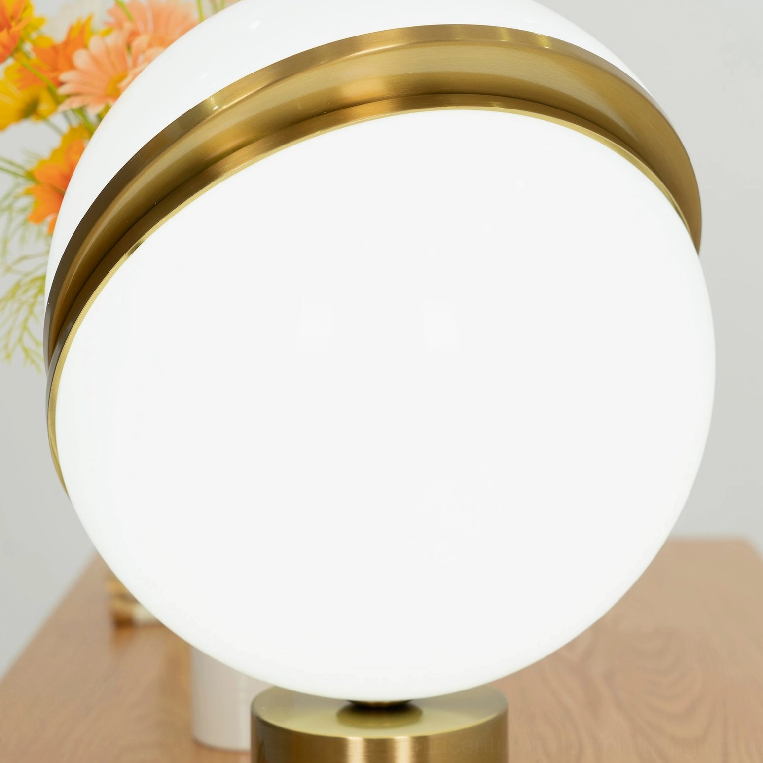 Crescent Table Light opal glass diffuser and brushed brass fascia architectural lighting detail