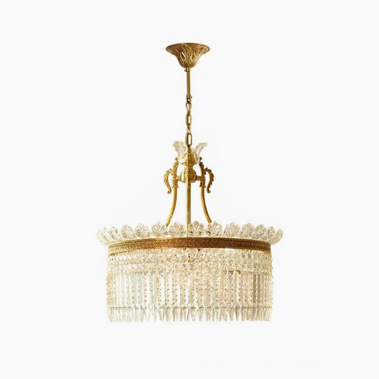 Large 60cm crinoline chandelier with six bulbs and full crystal tiered display