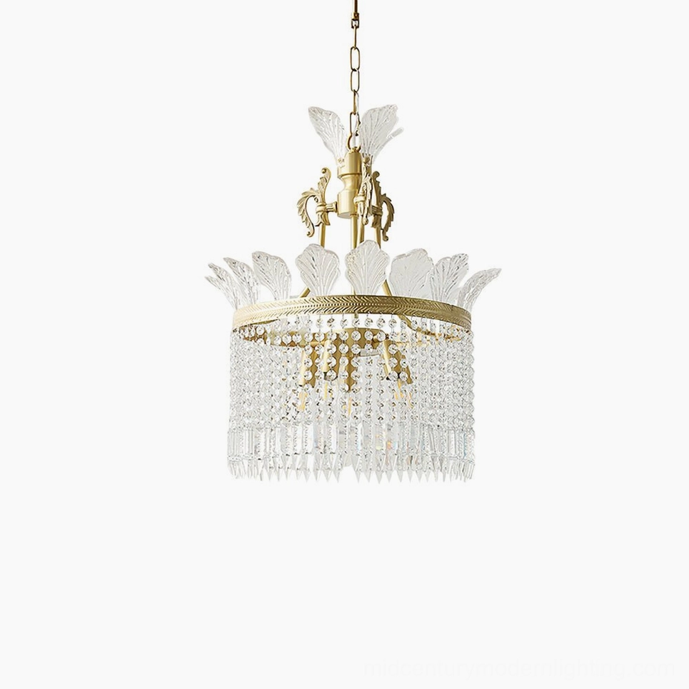 Small crinoline chandelier model with three E14 bulbs and compact brass frame