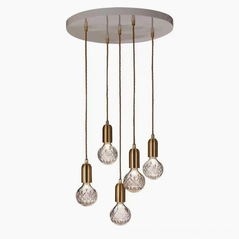 Complete crystal bulb pendant light fixture system with mounting hardware and cable