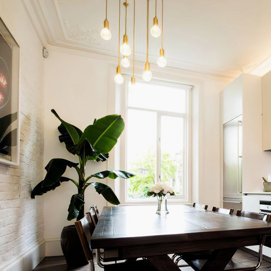 Crystal bulb pendant light installation showing multiple fixtures in modern home interior